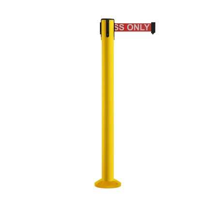 MONTOUR LINE Stanchion Belt Barrier Fixed Base Yellow Post 16ft.Red Auth...Belt MSX650F-YW-AUTHRW-160